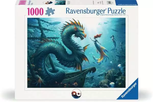 Puzzle 1000 Teile - Verzauberte Tiefen: Drache. Meerjungfau und Schildöten
