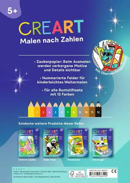 CreArt Malen nach Zahlen ab 5 - Zauberpapier: Dinos auf der Baustelle