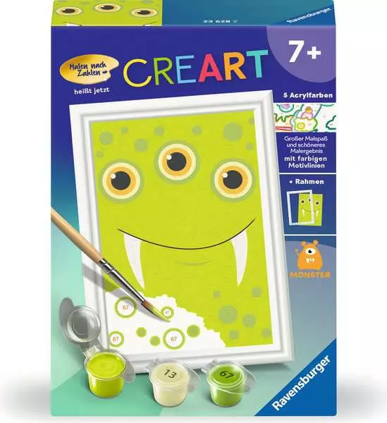 CreArt Grünes Monster - Malen nach Zahlen für Kinder ab 7 Jahren