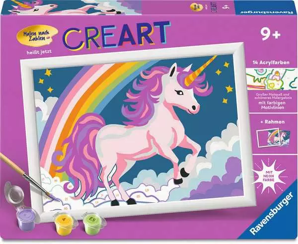 CreArt Pinkes Einhorn - Malen nach Zahlen für Kinder ab 9 Jahren