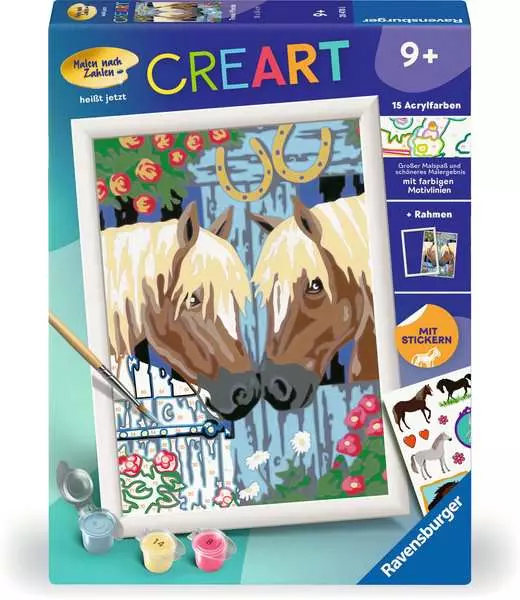 CreArt Treue Pferde - Malen nach Zahlen für Kinder ab 9 Jahren