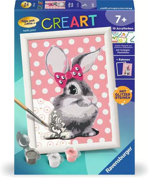 CreArt Knuffiges Häschen - Malen nach Zahlen für Kinder ab 7 Jahren