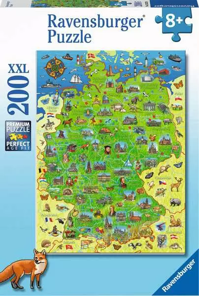 Kinderpuzzle ab 8 Jahren - Bunte Deutschlandkarte - 200 Teile
