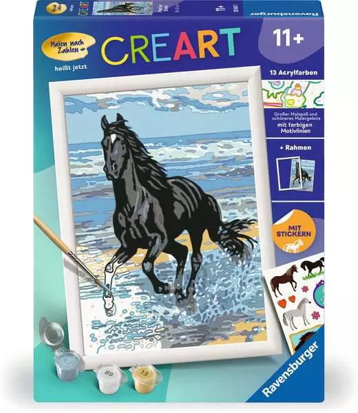 CreArt Pferd am Strand - Malen nach Zahlen für Kinder ab 11 Jahren