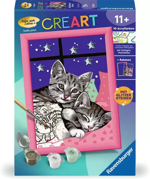 CreArt Schlafende Katzen - Malen nach Zahlen für Kinder ab 11 Jahren
