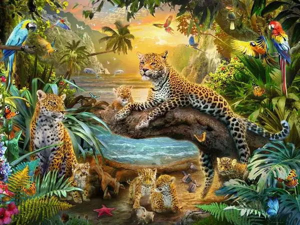 Puzzle 1500 Teile - Leopardenfamilie im Dschungel