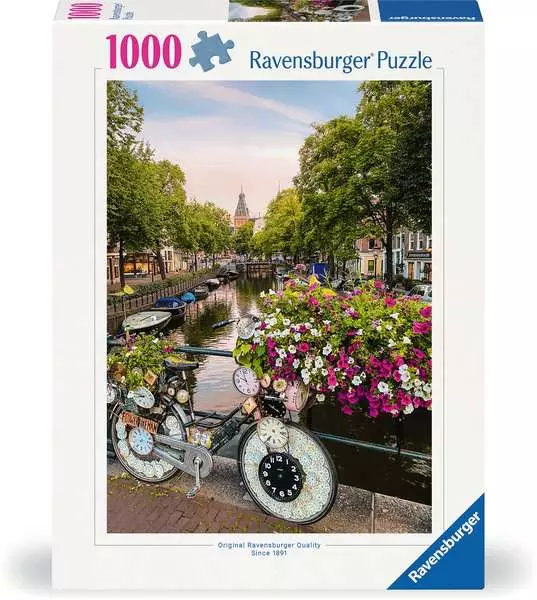 Puzzle 1000 Teile - Fahrrad und Blumen in Amsterdam