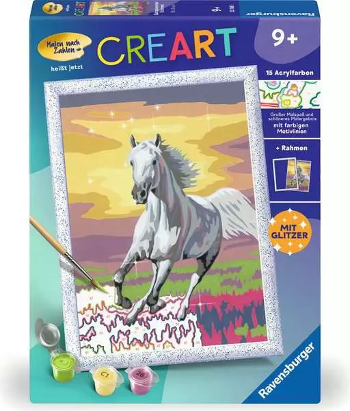 CreArt Galoppierender Schimmel - Malen nach Zahlen für Kinder ab 9 Jahren