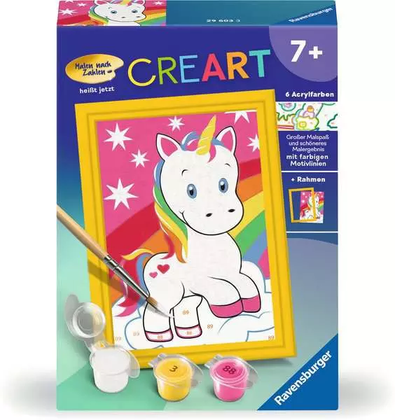CreArt Süßes Einhorn - Malen nach Zahlen für Kinder ab 7 Jahren