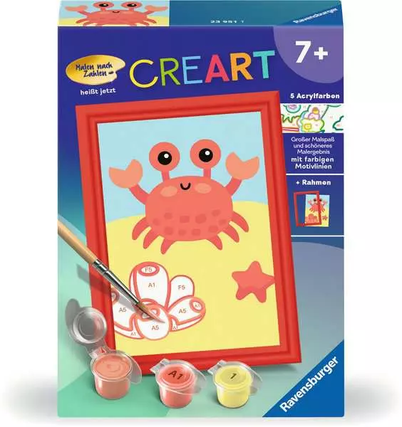CreArt Fröhliche Krabbe - Malen nach Zahlen für Kinder ab 7 Jahren