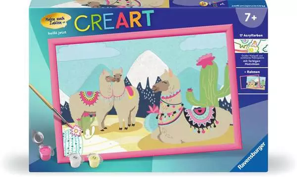 CreArt Glückliche Lamas - Malen nach Zahlen für Kinder ab 7 Jahren