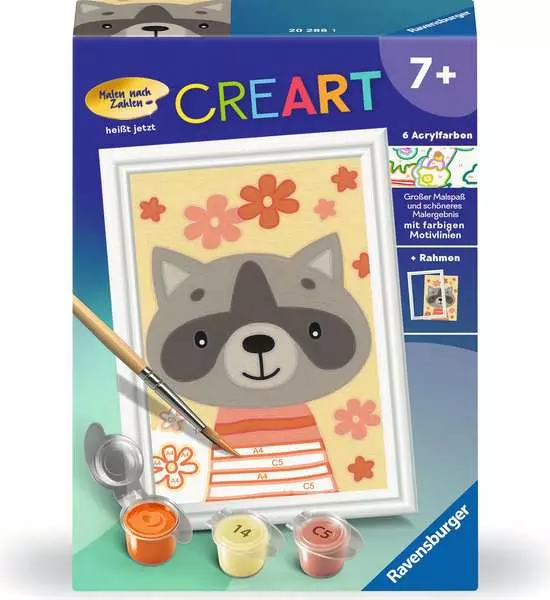 CreArt Lieber Waschbär - Malen nach Zahlen für Kinder ab 7 Jahren