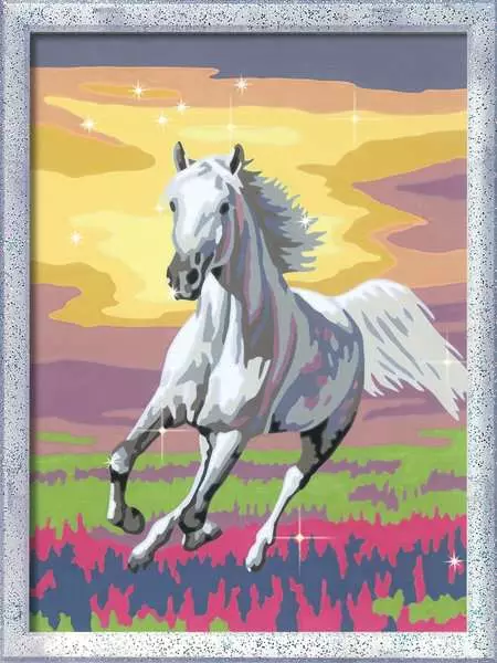 CreArt Galoppierender Schimmel - Malen nach Zahlen für Kinder ab 9 Jahren