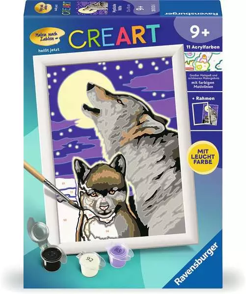 CreArt Mystische Wölfe - Malen nach Zahlen für Kinder ab 9 Jahren