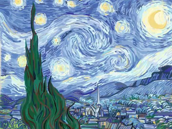CreArt Leinwand Sternennacht (Van Gogh) - Malen nach Zahlen für Erwachsene