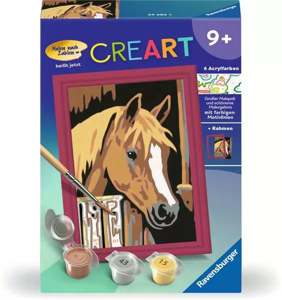 CreArt Pferd im Stall - Malen nach Zahlen für Kinder ab 9 Jahren