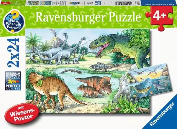 Kinderpuzzle ab 4 Jahren - Kinderpuzzle 2x24 Teile - Saurier und ihre Lebensräume - 24 Teile