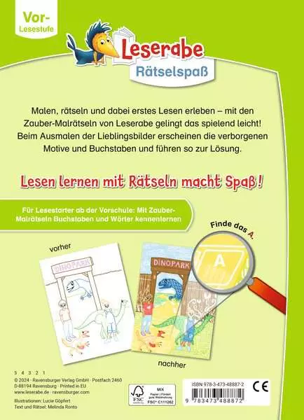 Leserabe Rätselspaß - Zauber-Malrätsel zum Lesenlernen: Dinos (Vor-Lesestufe)