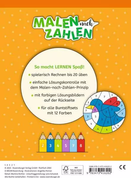 Malen nach Zahlen - 1. Klasse: Rechnen bis 20