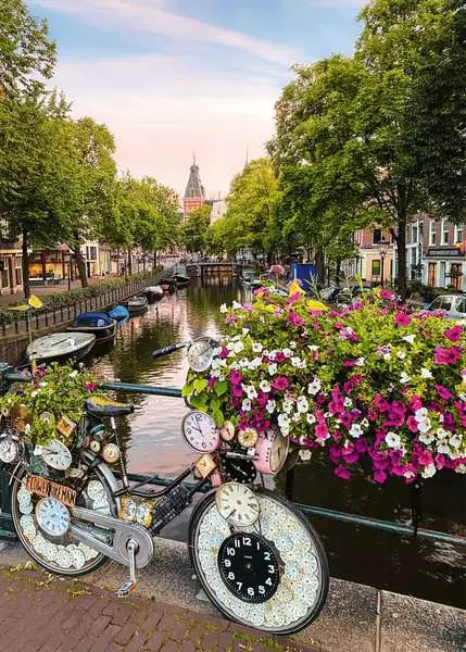 Puzzle 1000 Teile - Fahrrad und Blumen in Amsterdam