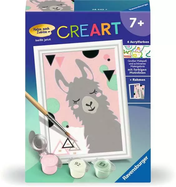 CreArt Glückliches Lama - Malen nach Zahlen für Kinder ab 7 Jahren