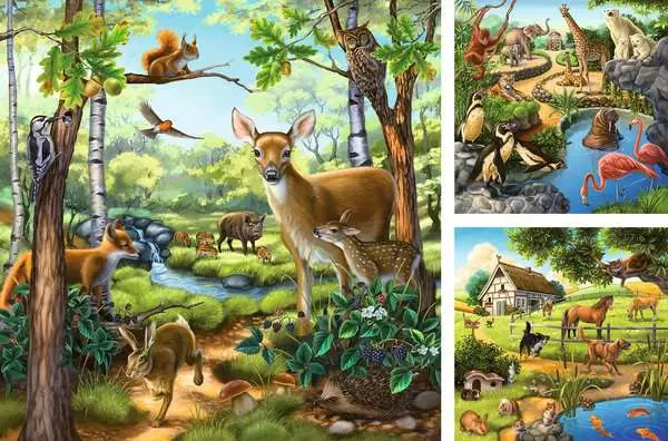 Kinderpuzzle ab 5 Jahren - Wald-/Zoo-/Haustiere - 49 Teile