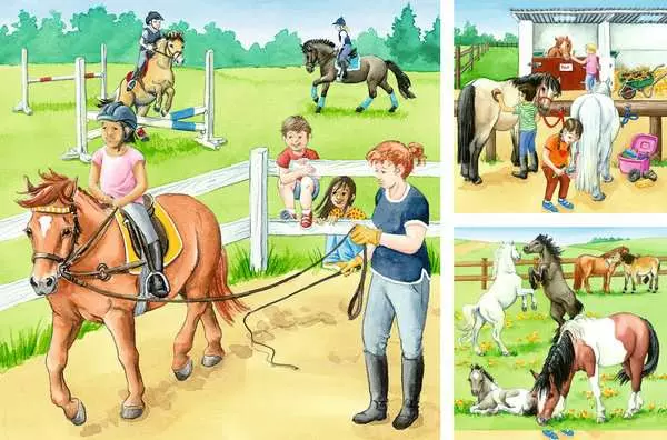 Kinderpuzzle ab 5 Jahren - Kinderpuzzle 3x49 Teile - Ein Tag auf dem Reiterhof - 49 Teile