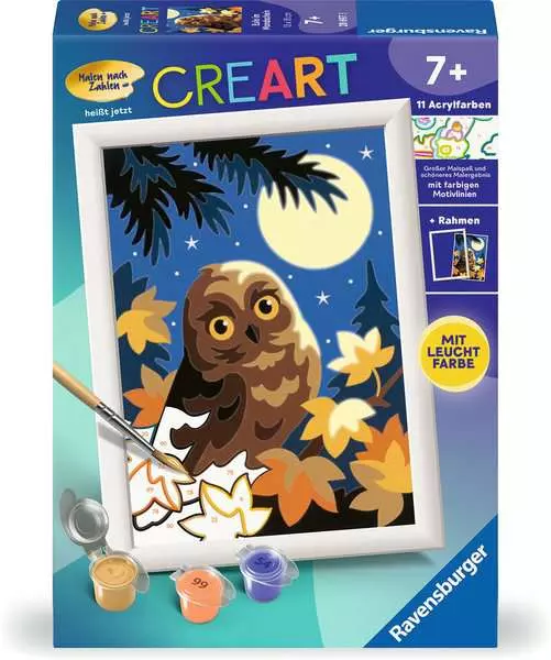 CreArt Eule im Mondschein - Malen nach Zahlen für Kinder ab 7 Jahren