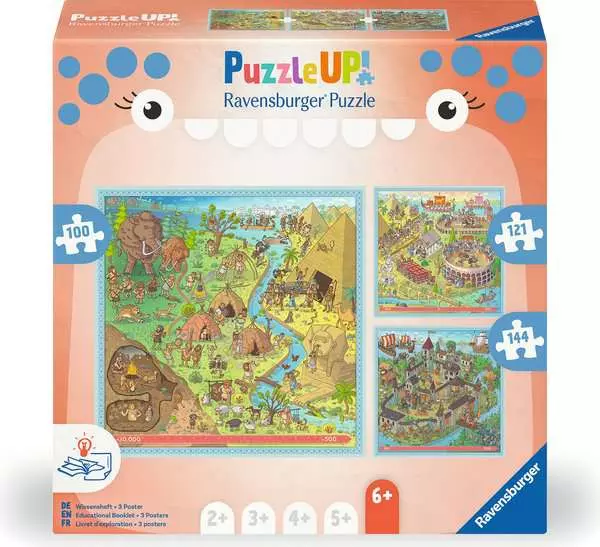 Kinderpuzzle ab 6 Jahren - Geschichte - Steinzeit Altes Rom. Mittelalter - 100 + 121 + 144 Teile