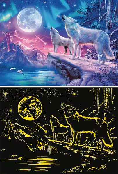 Puzzle 500 Teile - Wolf im Nordlicht