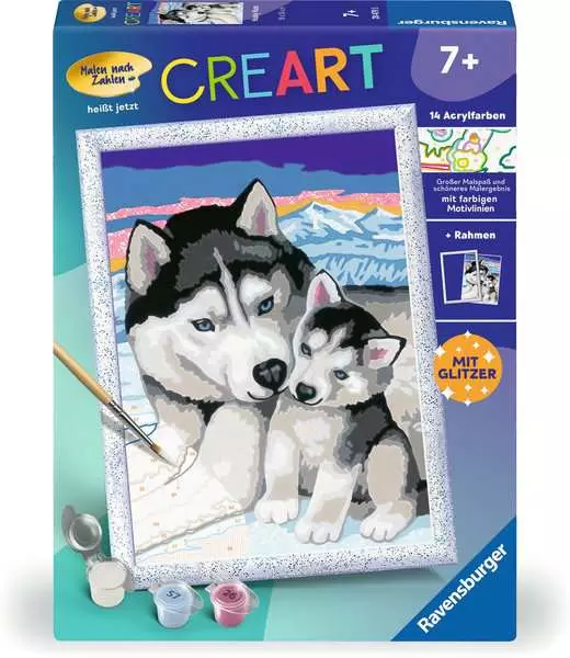 CreArt Husky Kuss - Malen nach Zahlen für Kinder ab 7 Jahren