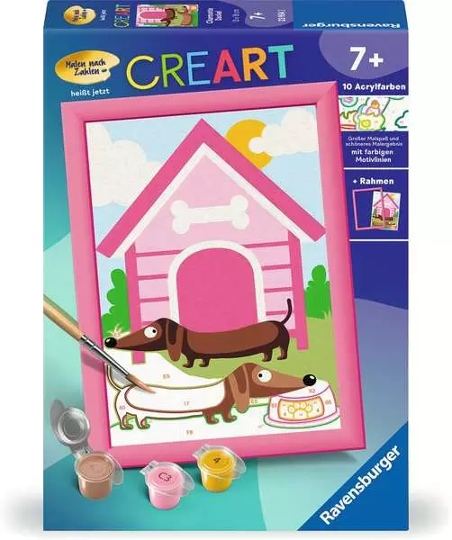CreArt Charmante Dackel - Malen nach Zahlen für Kinder ab 7 Jahren