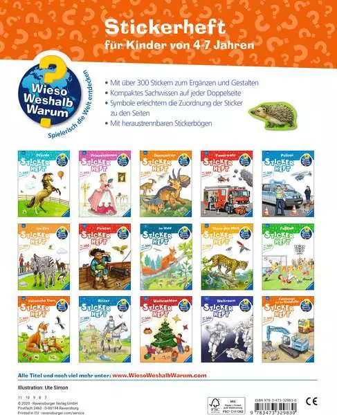 Ravensburger Wieso? Weshalb? Warum? Stickerheft - Heimische Tiere