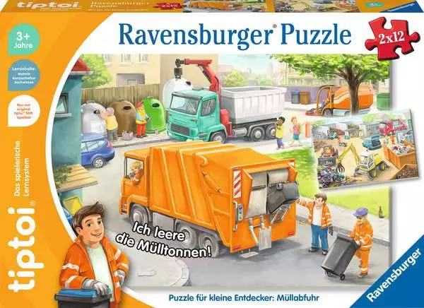 Kinderpuzzle ab 3 Jahren - Puzzle für kleine Entdecker: Müllabfuhr - 12 Teile