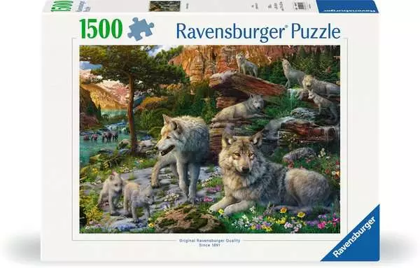 Puzzle 1500 Teile - Wolfsrudel im Frühlingserwachen