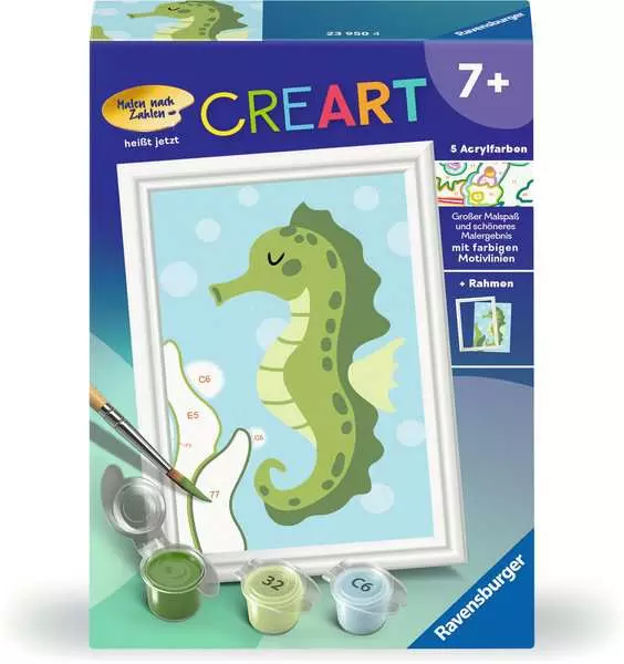 CreArt Fröhliches Seepferdchen - Malen nach Zahlen für Kinder ab 7 Jahren