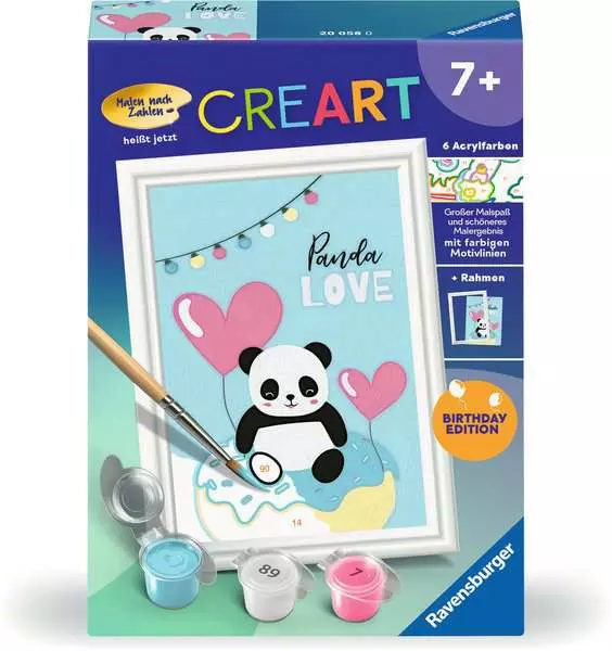 CreArt Panda Love - Malen nach Zahlen für Kinder ab 7 Jahren