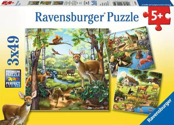 Kinderpuzzle ab 5 Jahren - Wald-/Zoo-/Haustiere - 49 Teile