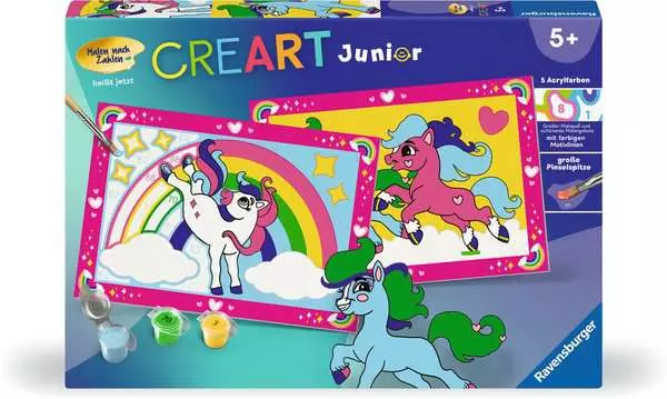 CreArt Zauberponys mit Regenbogen - Malen nach Zahlen für Kinder ab 5 Jahren