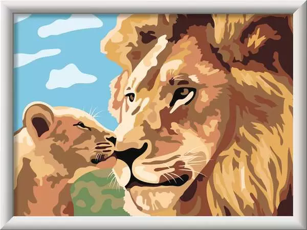 CreArt Löwe mit Baby - Malen nach Zahlen für Kinder ab 9 Jahren