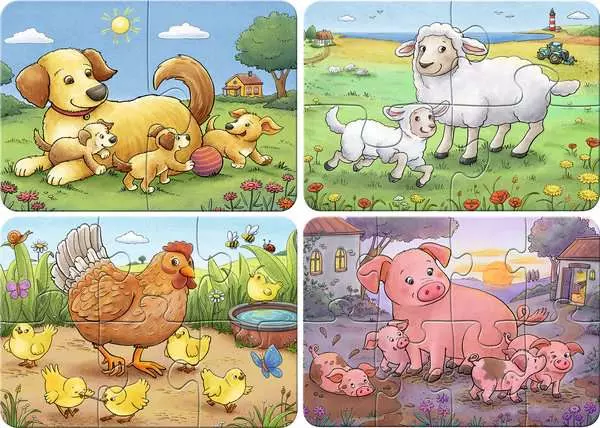 Kinderpuzzle ab 2 Jahren - Kleine Bauernhoftiere - 2 + 4 + 6 + 8 Teile