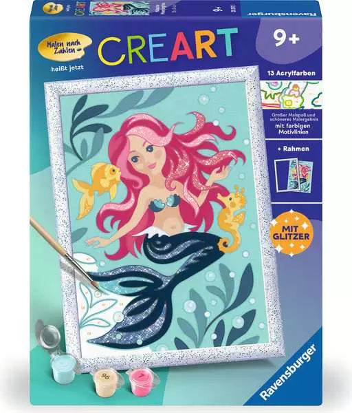 CreArt Hübsche Meerjungfrau - Malen nach Zahlen für Kinder ab 9 Jahren