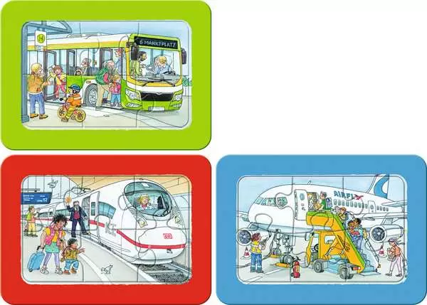 Kinderpuzzle ab 2 Jahren - Wieso? Weshalb? Warum? Unterwegs mit Bus. Bahn und Flugzeug - 6 Teile