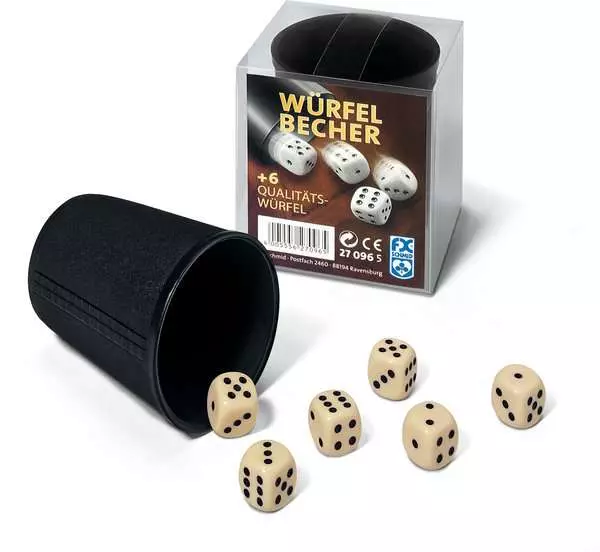 Würfelbecher und 6 Qualitätswürfel - Spiel ab 8 Jahren