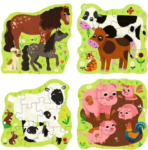 Kinderpuzzle ab 2 Jahren - Bauernhoftiere - 4 + 6 + 8 + 10 Teile
