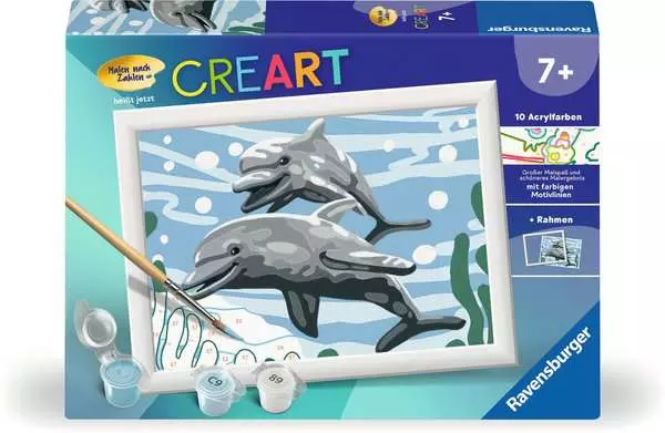 CreArt Freundliche Delfine - Malen nach Zahlen für Kinder ab 7 Jahren