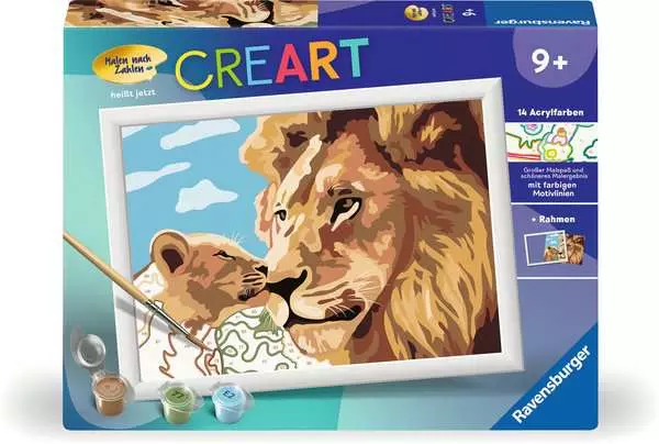 CreArt Löwe mit Baby - Malen nach Zahlen für Kinder ab 9 Jahren