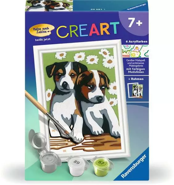 CreArt Süße Welpen - Malen nach Zahlen für Kinder ab 7 Jahren