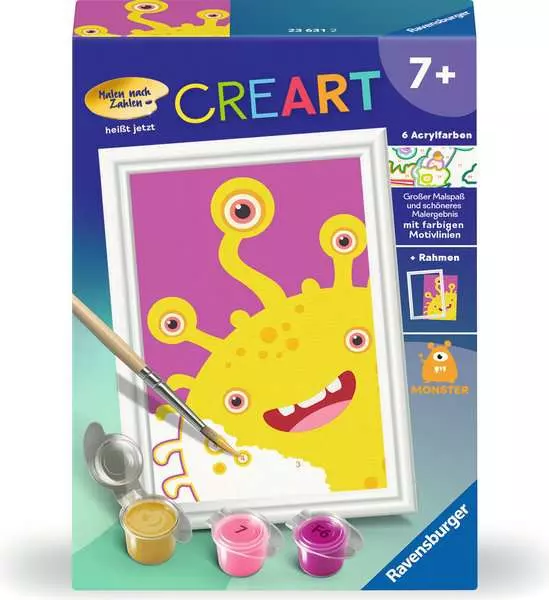 CreArt Gelbes Monster - Malen nach Zahlen für Kinder ab 7 Jahren