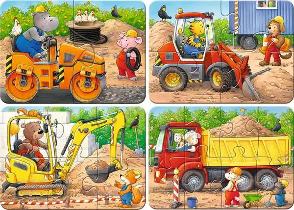 Kinderpuzzle ab 2 Jahren - Tiere auf der Baustelle - 2 + 4 + 6 + 8 Teile